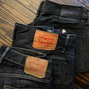 Lot of 3 Levi’s slim selvedge “matchstick” jeans W32 (need crotch repair)